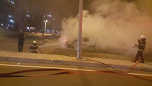 Kahramanmaraş'ta bir araç alev alev yandı