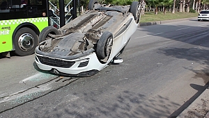 Takla atan otomobilin sürücüsü yaralandı