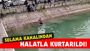 Sulama kanalında düştü halatla kurtarıldı!