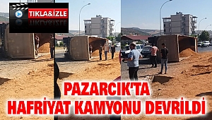 Pazarcık'ta Hafriyat Kamyonu Devrildi