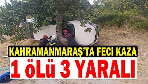 Kahramanmaraş’ta otomobil ağaca çarptı 1 ölü 3 yaralı