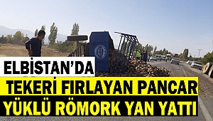 Tekeri fırlayan pancar yüklü römork yan yattı