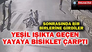 Yeşil ışıkta geçen yayaya bisiklet çarptı