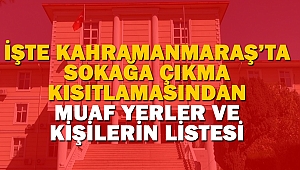 İşte Kahramanmaraş'ta, Sokağa Çıkma Kısıtlamasından Muaf Yerler Ve Kişilerin Listesi