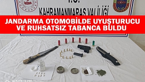 Jandarma otomobilde uyuşturucu ve ruhsatsız tabanca buldu