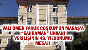Vali Ömer Faruk Coşkun’un Maraş’a “Kahraman” Unvanı Verilişinin 48. Yıldönümü Mesajı