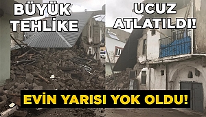 Elbistan'da 2 katlı kerpiç evin yarısı yıkıldı 