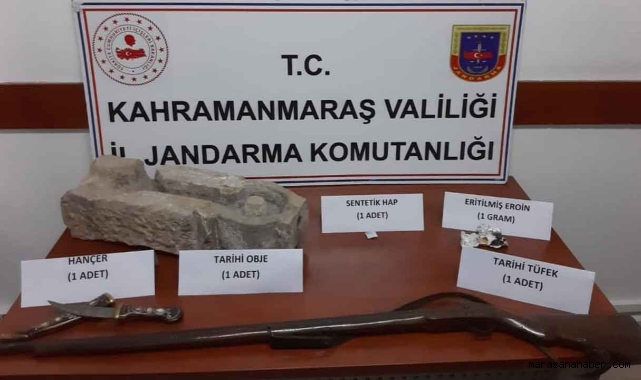 Kahramanmaraş'ta antika eser ve uyuşturucu madde ele geçirildi