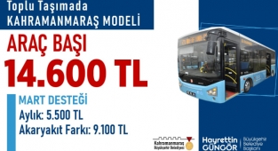 Toplu Taşımada Kahramanmaraş Modeli: Araç Başına 14 Bin 600 TL Destek