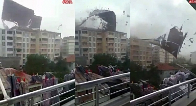 Afşin’de şiddetli rüzgar apartmanın çatısını uçurdu