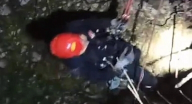 15 metrelik kuyuya düşen inek 3 saatte kurtarıldı