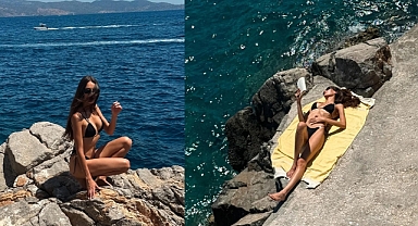Oyuncu Dilan Çiçek Deniz Kayalıklarda yayıla yaıla poz verdi