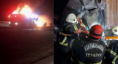 Kahramanmaraş'ta tır şoförü, kaza sonrası yanan araçta hayatını kaybetti