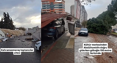 Kahramanmaraş felaketi yaşıyor! Çatılar uçtu, ağaçlar devrildi, balkon duvarı yıkıldı!