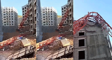 Kahramanmaraş’ta Fırtına Kule Vinci devirdi! Büyük tehlike atlatıldı