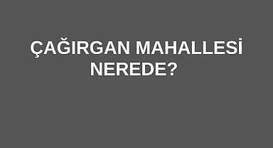 Çağırgan Mahallesi Nerede? 