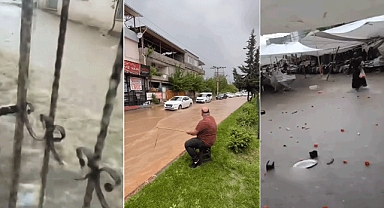 Kahramanmaraş'ta Sağanak ve Dolu Hayatı Felç Etti! Pazarı Sel Bastı, Vatandaş Yola Olta Attı
