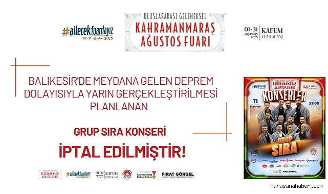 Kahramanmaraş’taki konser deprem nedeniyle iptal edildi!