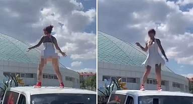 Fuarda büyük rezillik! Kadını onlarca erkeğin gözü önünde aracın üstüne çıkarıp...