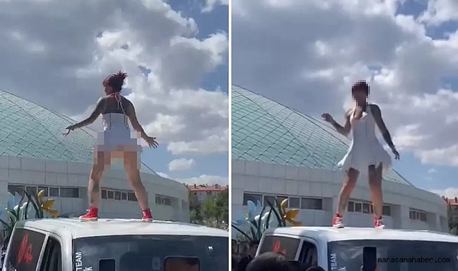 Fuarda büyük rezillik! Kadını onlarca erkeğin gözü önünde aracın üstüne çıkarıp...
