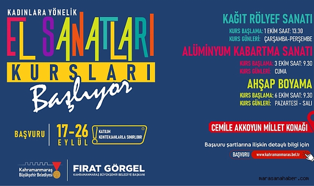 Kahramanmaraş’ta Kadınlara özel kurslar başlıyor!