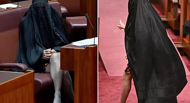 Provokatif eylem! Kara çarşafla Meclis'e geldi