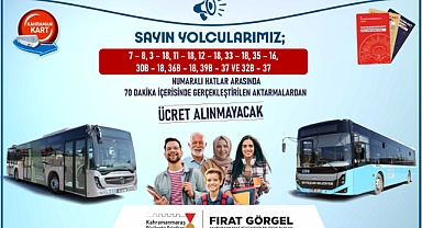 Kahramanmaraş 70 Dakikalık Aktarmalar Ücretsiz oldu!