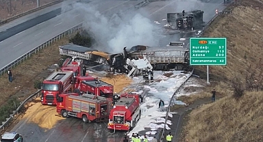 Kahramanmaraş–Gaziantep Yolunda Korkunç Zincirleme Kaza: 3 Tır Alev Topuna Döndü
