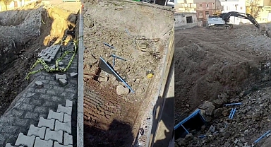 Kahramanmaraş'ta inşaat temel kazısında kaldırımda bulunan otobüs durağı uçtu!