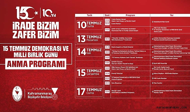 15 Temmuz Demokrasi ve Milli Birlik Günü Anma Programları Başlıyor!